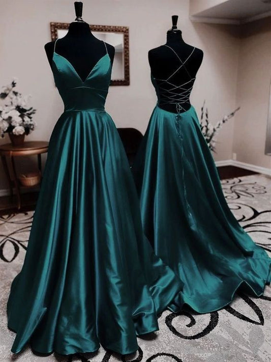 Spaghetti Straps Satin Long Party Dresses, Women's Evening Dress, Elegant Dresses For Women Y668